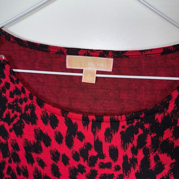 Michael Michael Kors Dress Women’s XL Red Black Animal Print Long Sleeve - Picture 5 of 15